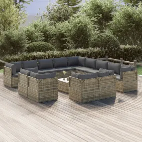 14 Piece Patio Lounge Set with Cushions Gray Poly Rattan