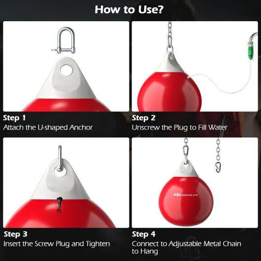 18 Inch 110 Pound Heavy Punching Water Aqua Bag with Adjustable Metal Chain-Red