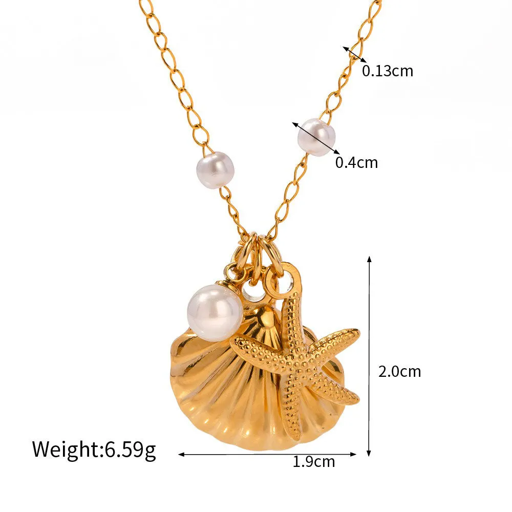 18K gold noble and luxurious shell/fishtail/starfish/conch/seahorse-shaped beach style necklace