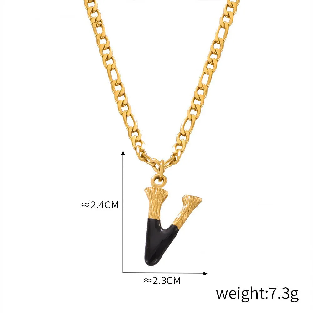 18K gold simple and light luxury 26 letters with tree pattern design necklace