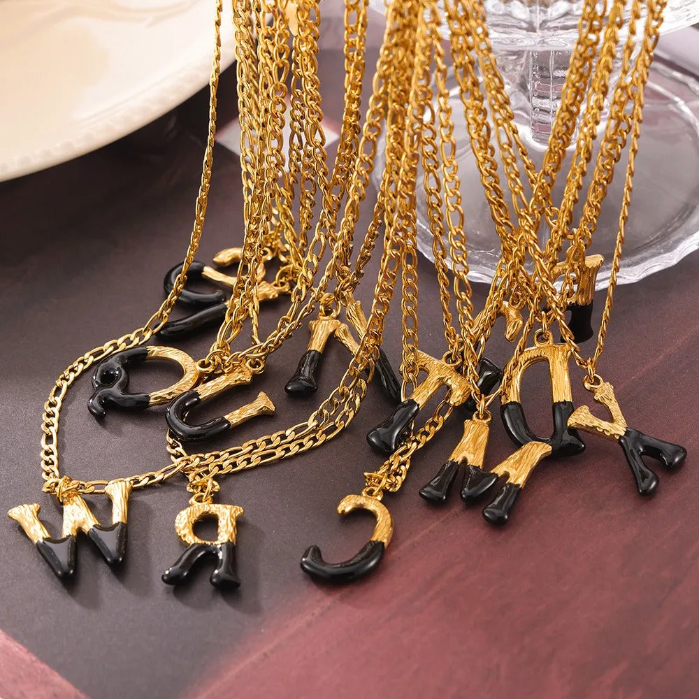 18K gold simple and light luxury 26 letters with tree pattern design necklace