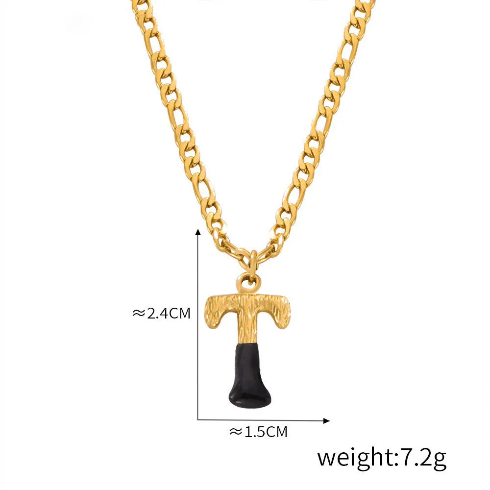 18K gold simple and light luxury 26 letters with tree pattern design necklace