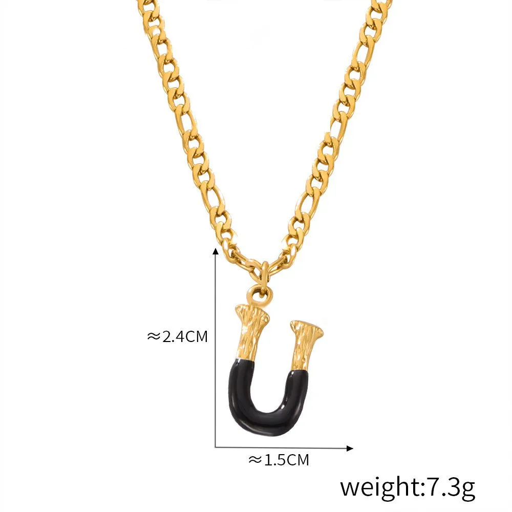 18K gold simple and light luxury 26 letters with tree pattern design necklace