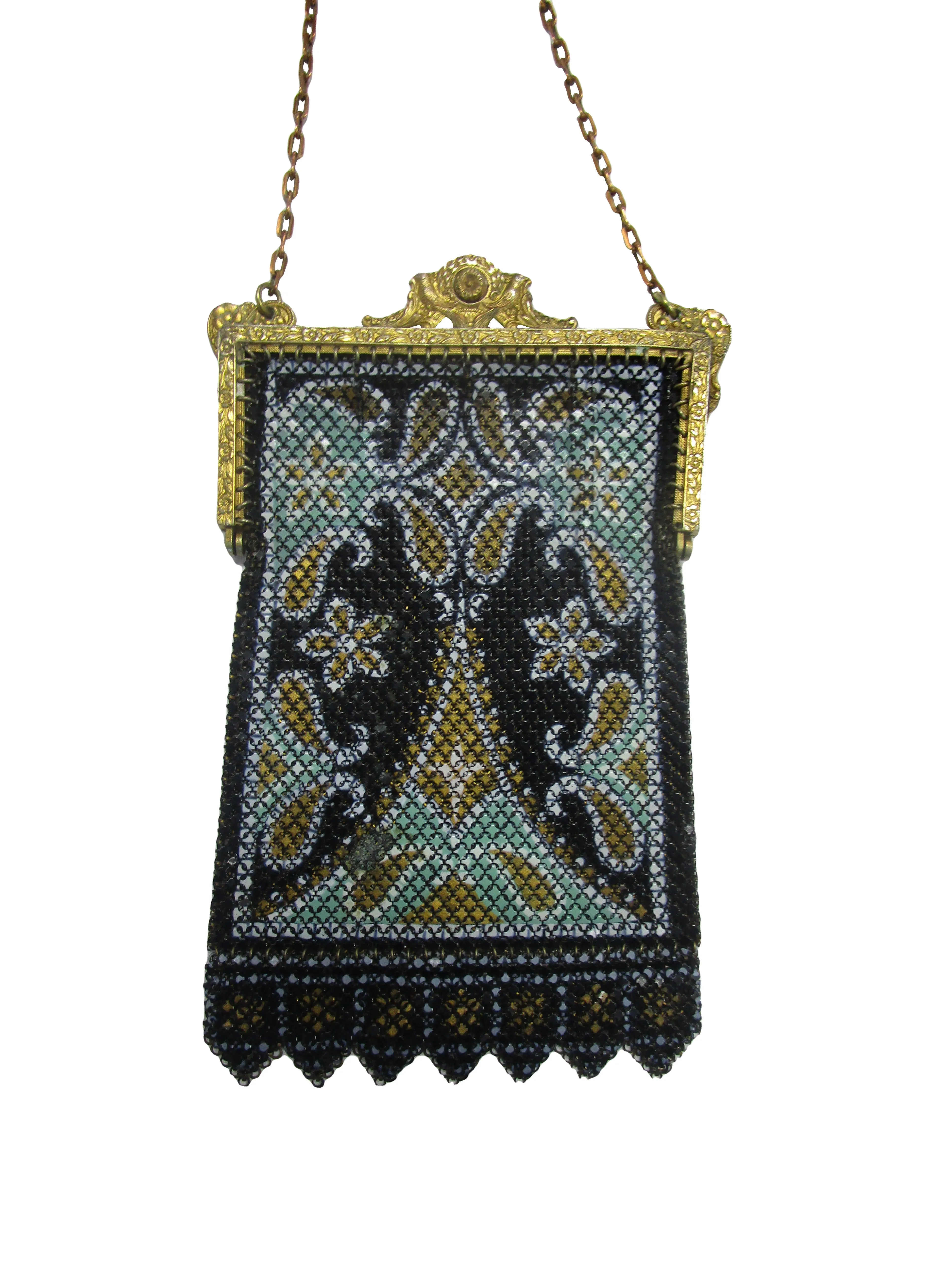 1920s Mandalian Mfg. Company Black Painted Mesh Bag