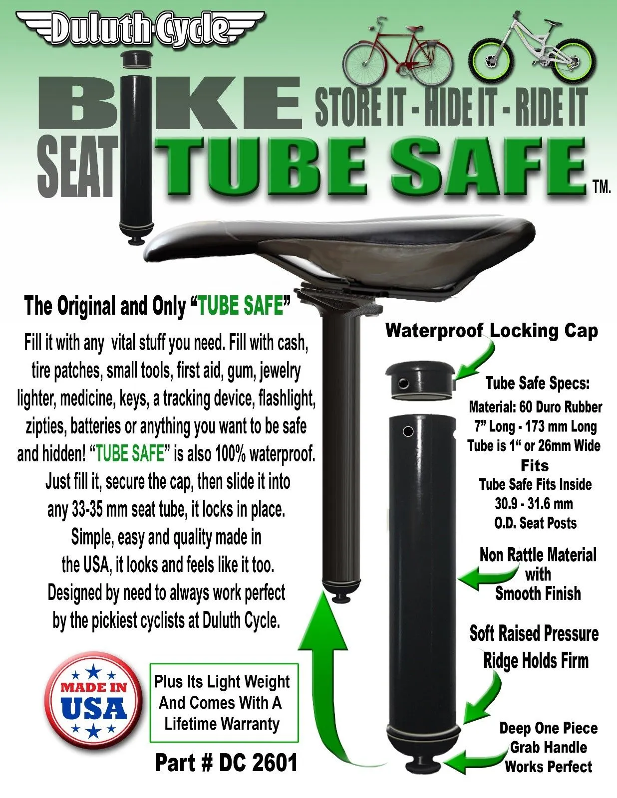 31mm Bicycle Seat Tube Storage, Hidden Container Bike Seat Post Storage