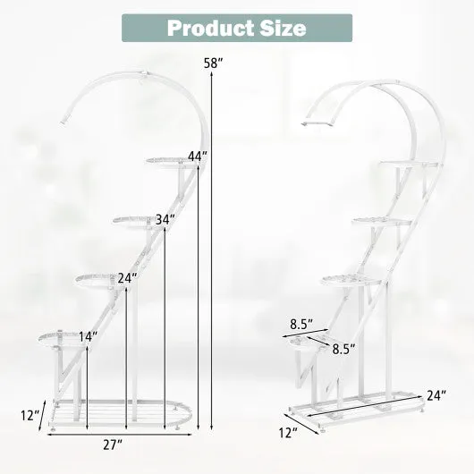 5 Tier Metal Plant Stand with Hanging Hook for Multiple Plants-White