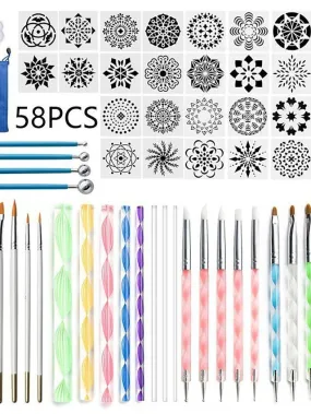58PCS Mandala Dotting Tools Set with a Blue Zipper Waterproof Storage Bag for Painting Rocks