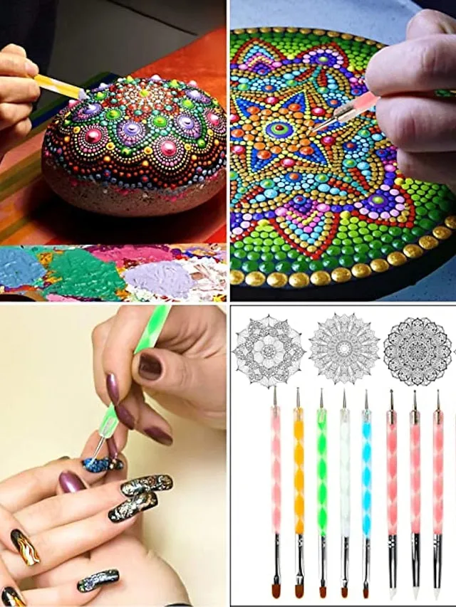 58PCS Mandala Dotting Tools Set with a Blue Zipper Waterproof Storage Bag for Painting Rocks