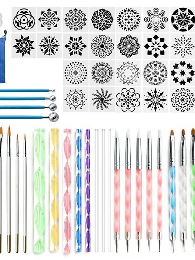 58PCS Mandala Dotting Tools Set with a Blue Zipper Waterproof Storage Bag for Painting Rocks