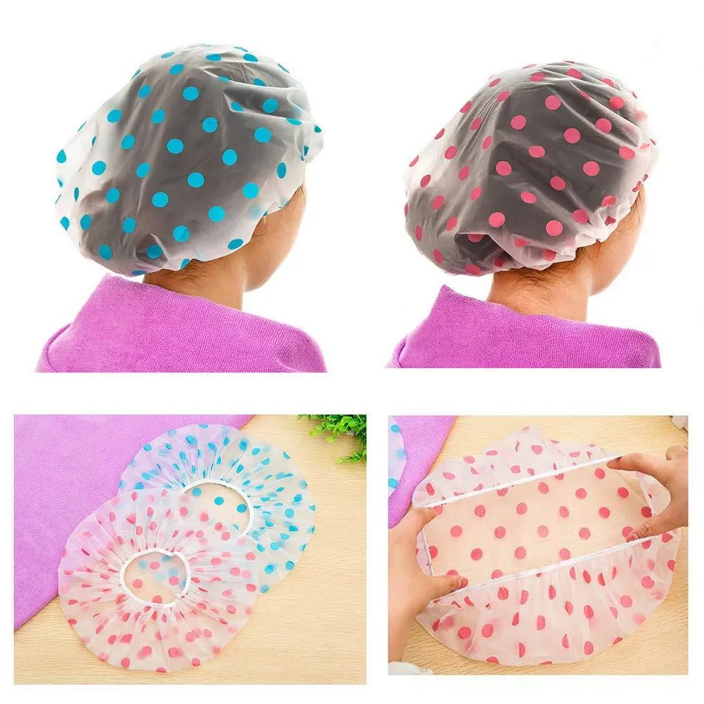6-Pack: Reusable Shower Caps Elastic Band Bath Hair Hat