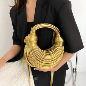 Alecia Fashion Bag - Elegante Glänzende Damentasche in Geknotetem Seil-Design