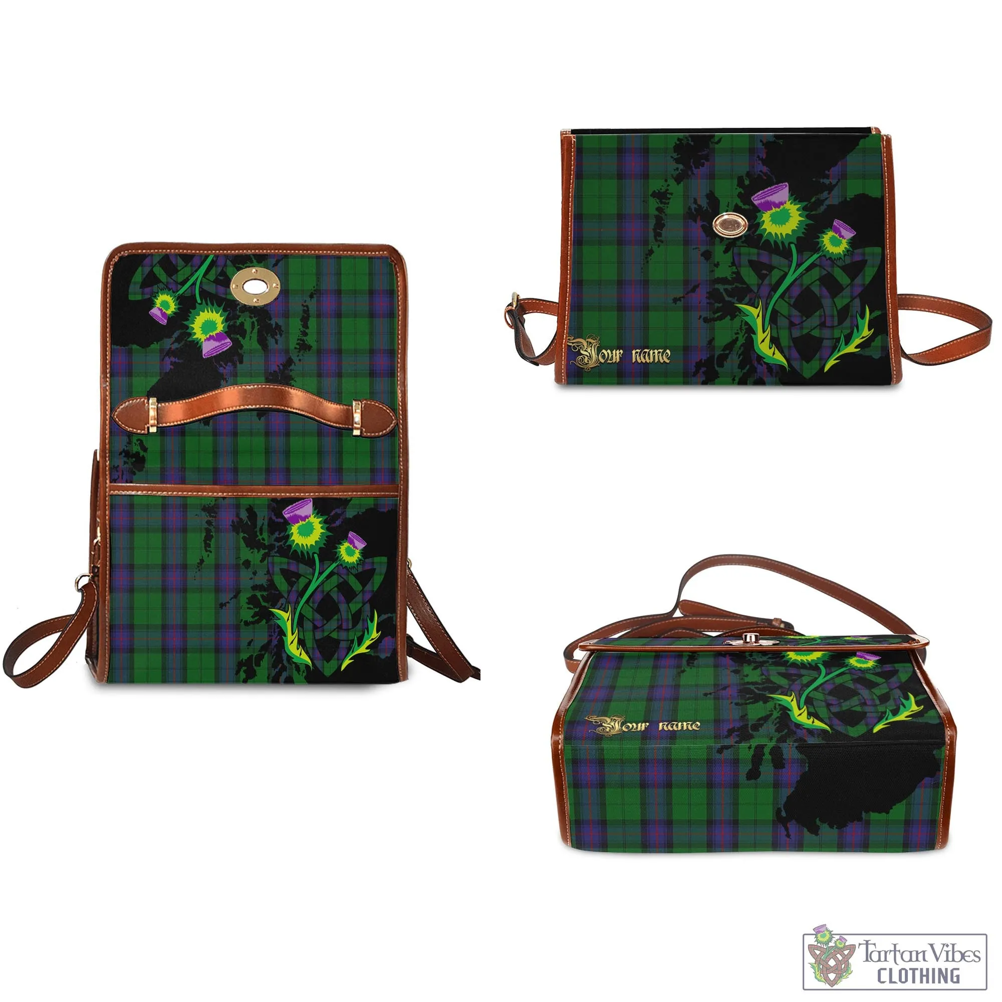 Armstrong Tartan Waterproof Canvas Bag with Scotland Map and Thistle Celtic Accents