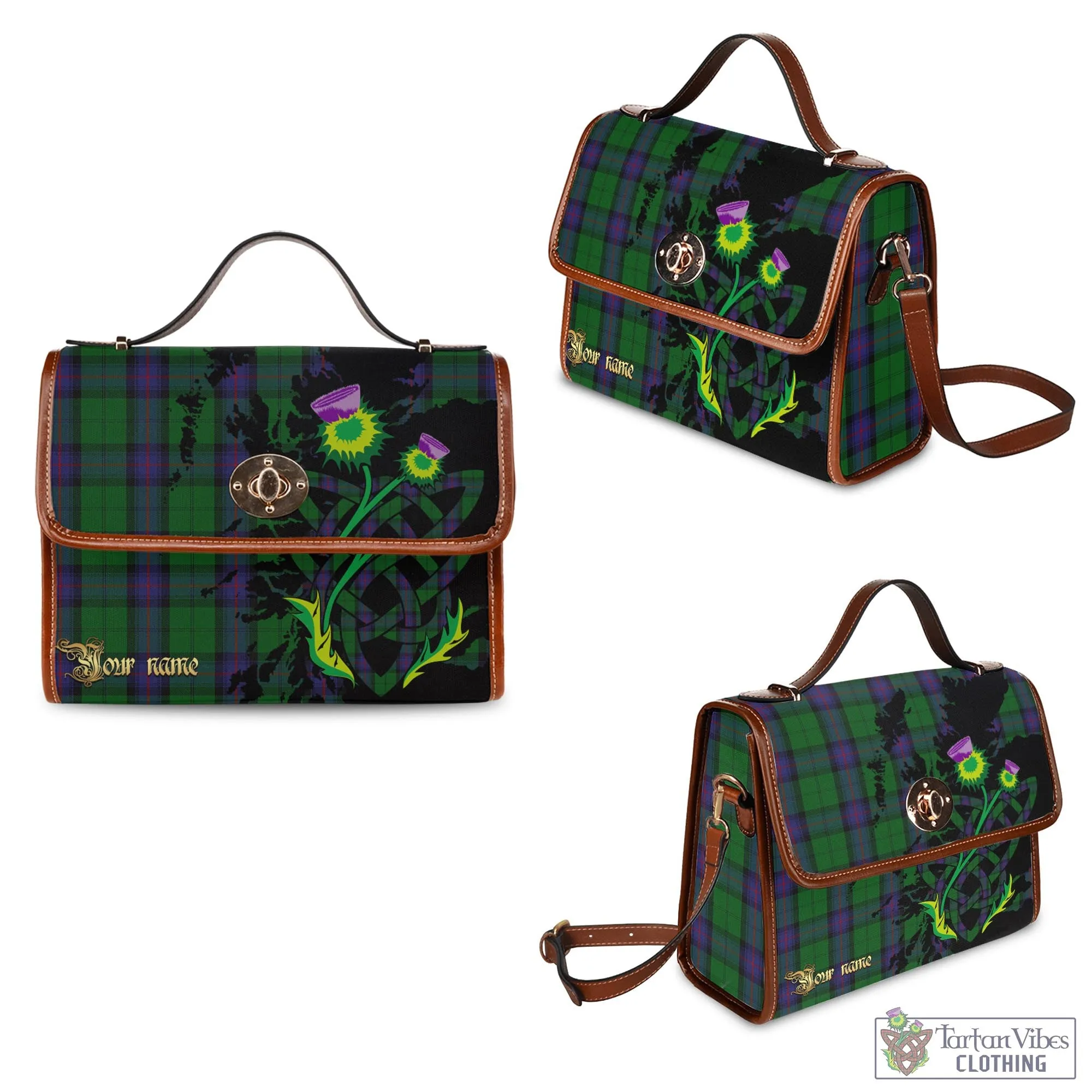 Armstrong Tartan Waterproof Canvas Bag with Scotland Map and Thistle Celtic Accents