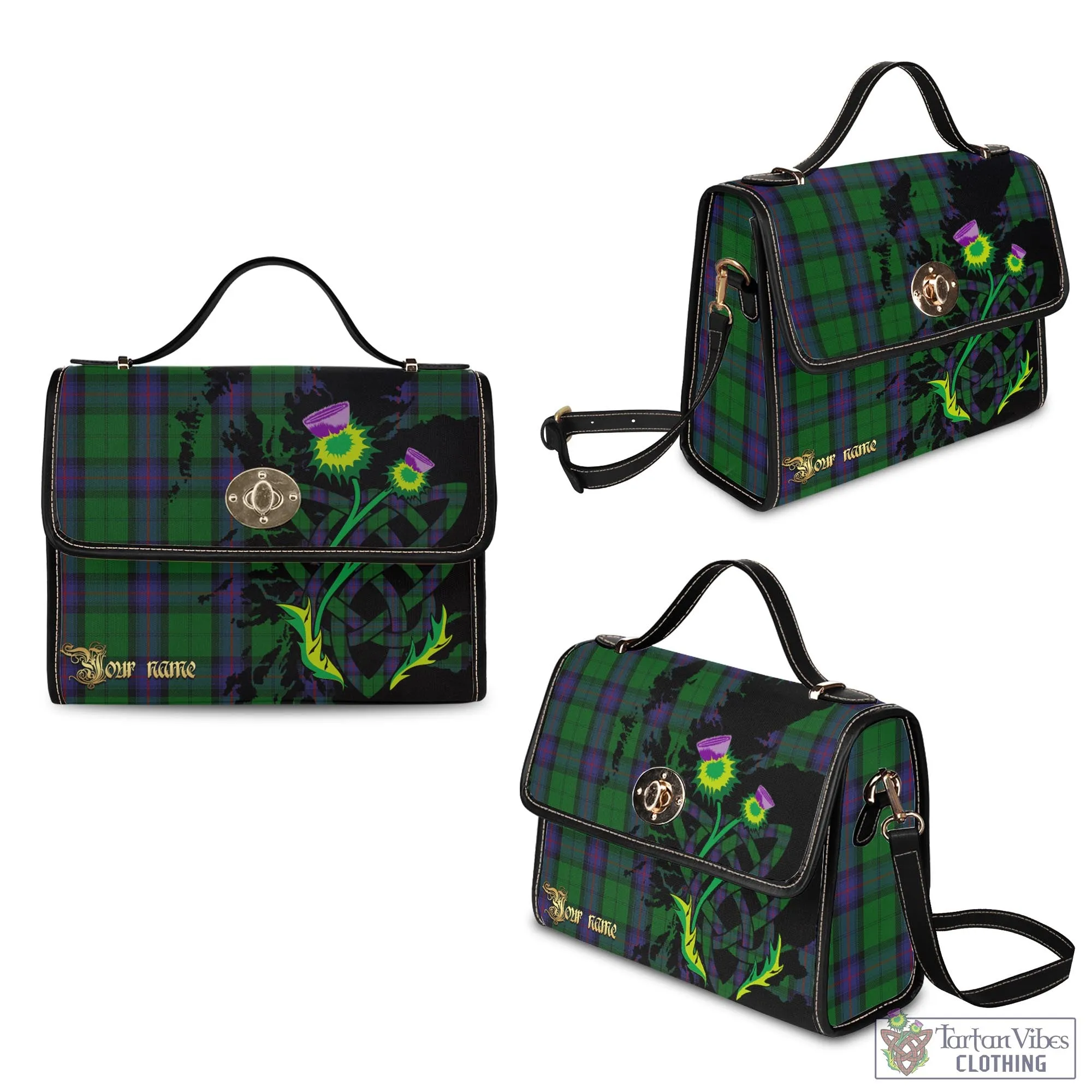 Armstrong Tartan Waterproof Canvas Bag with Scotland Map and Thistle Celtic Accents