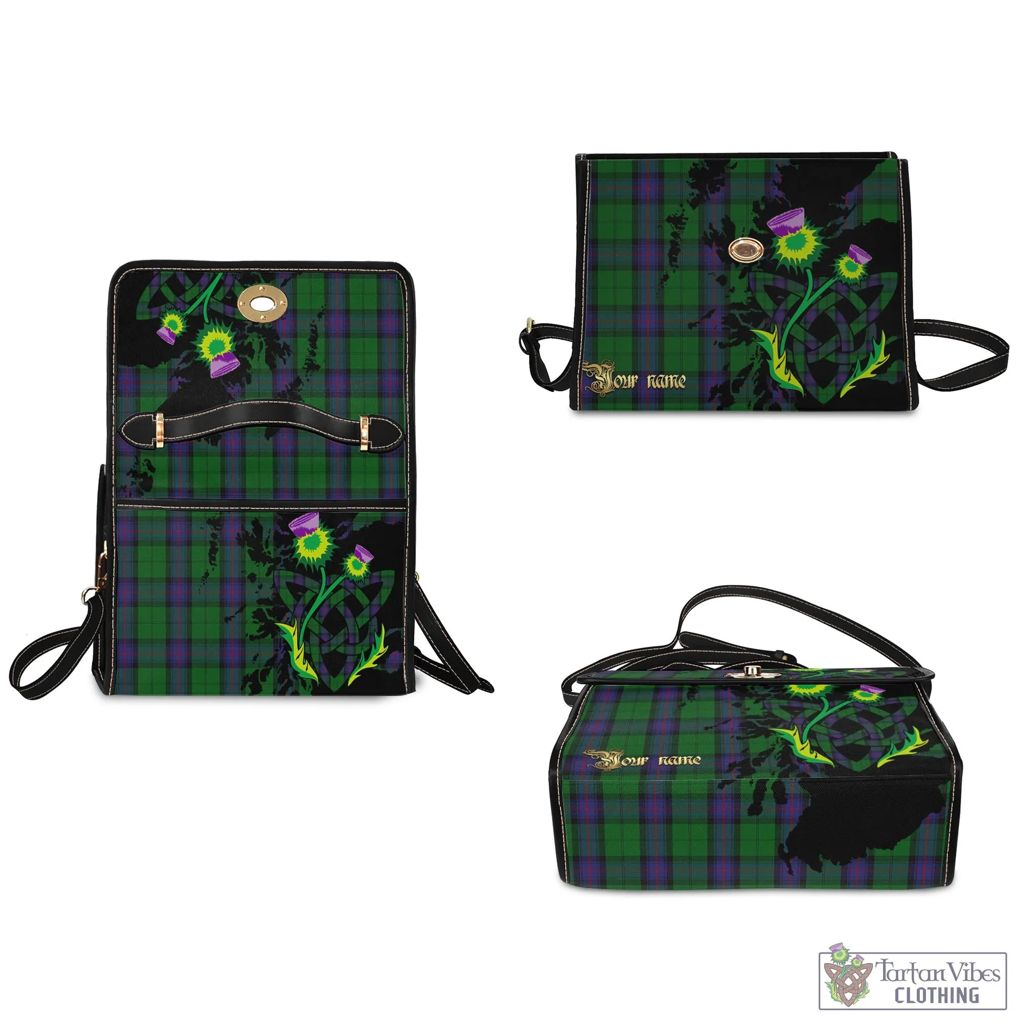 Armstrong Tartan Waterproof Canvas Bag with Scotland Map and Thistle Celtic Accents