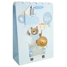 Baby Blue Jolly Giraffe Car White Kraft Gift Bag - Medium / Large / Ex-Large
