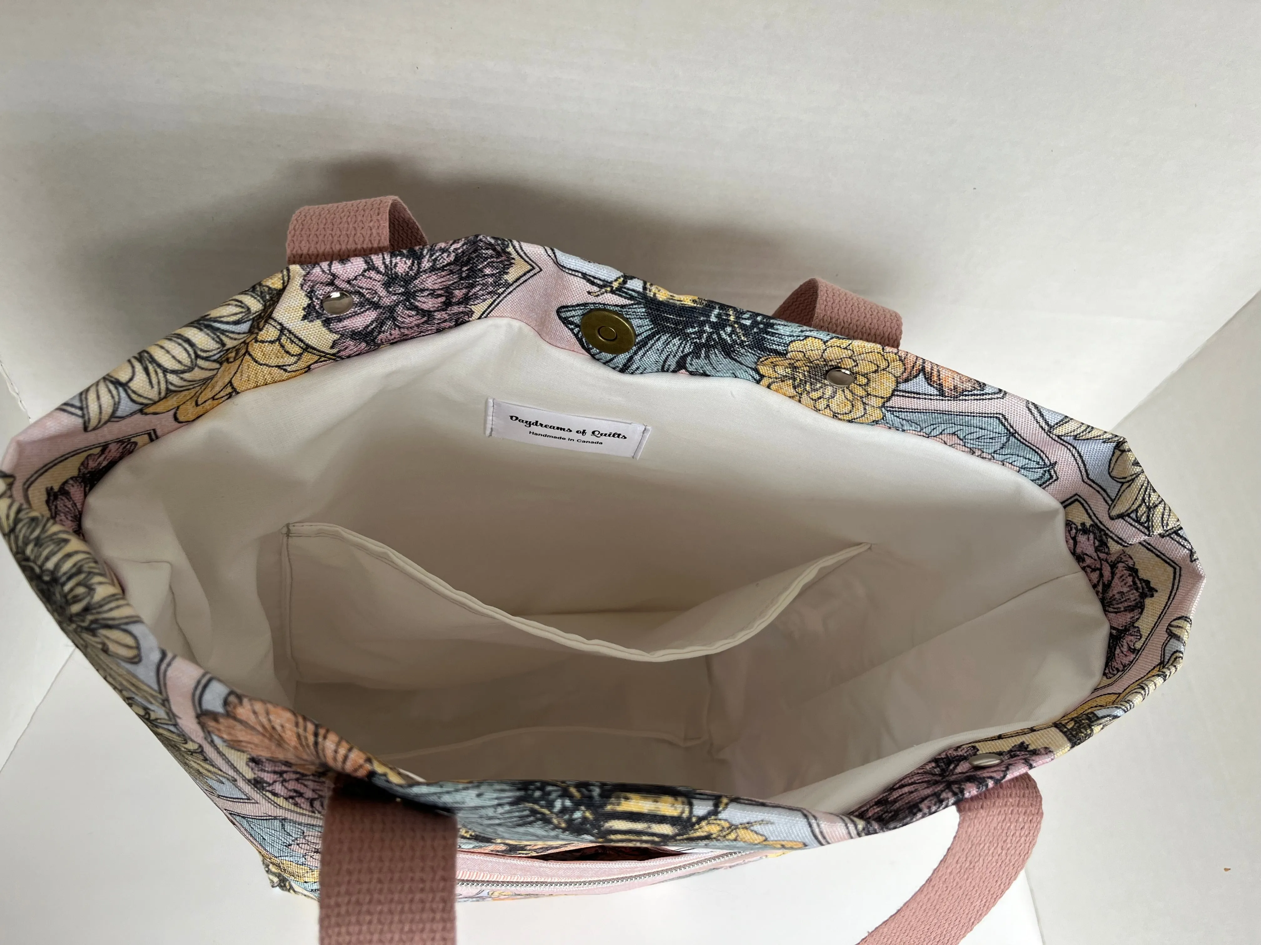 Bee Themed Large Waterproof Tote Bag, Project Bag