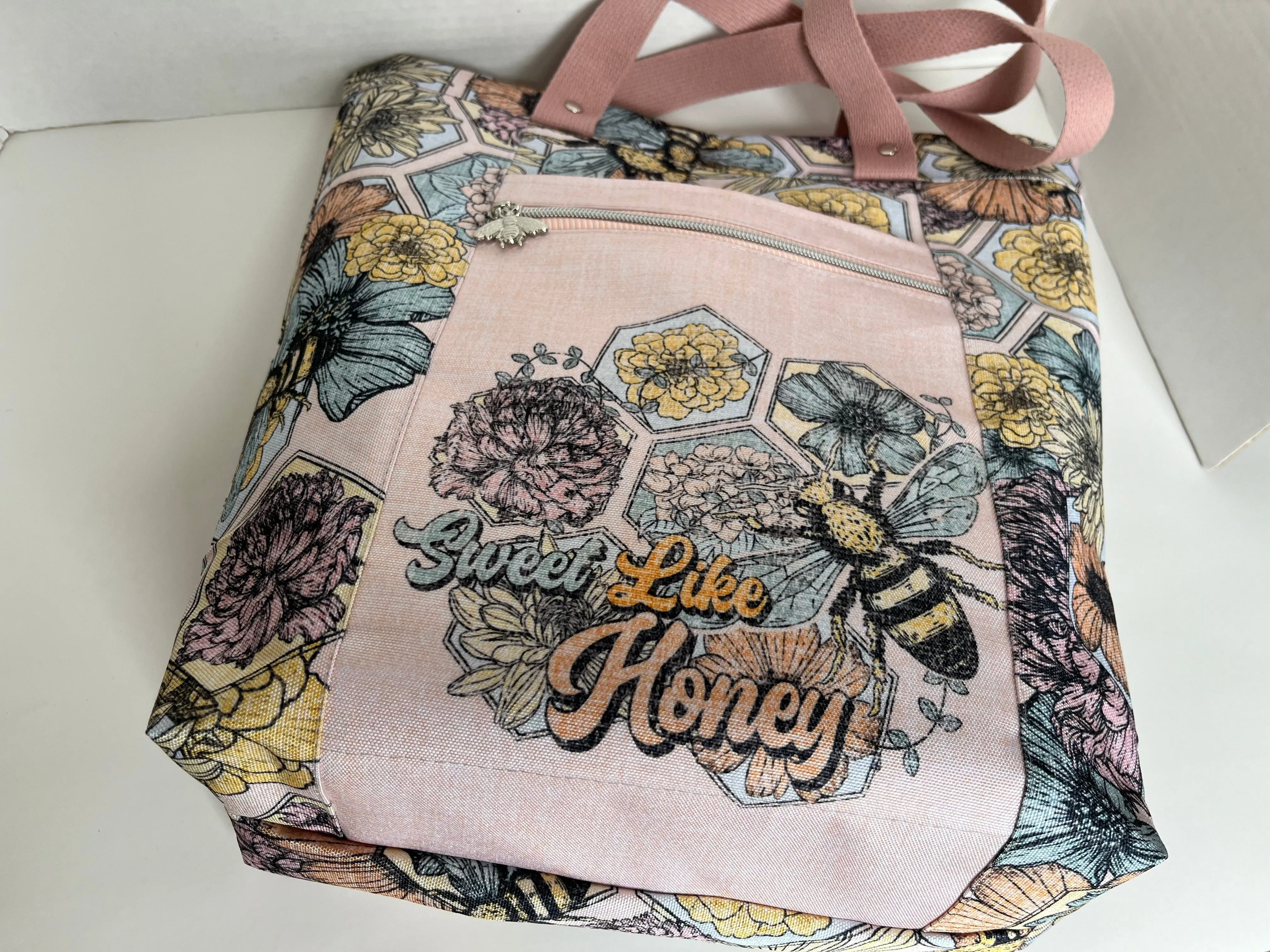 Bee Themed Large Waterproof Tote Bag, Project Bag