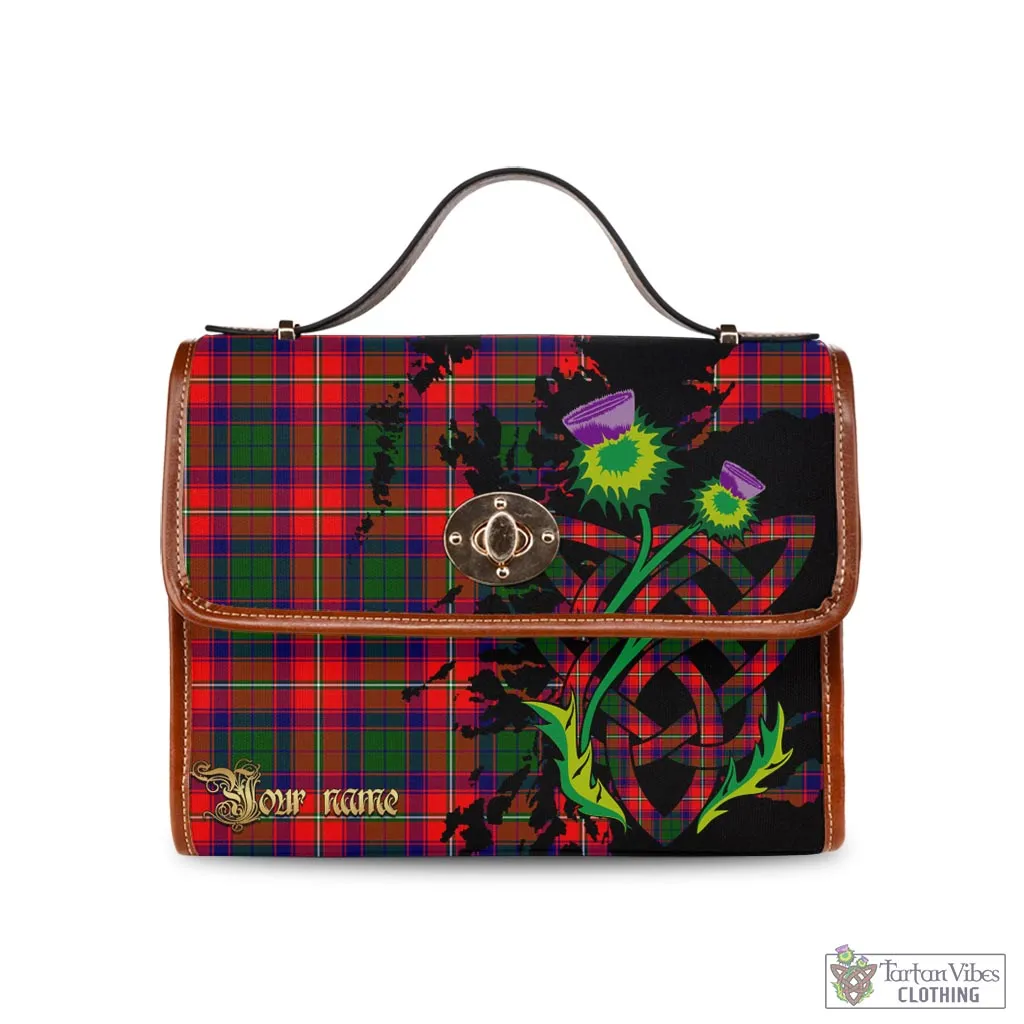 Belshes Tartan Waterproof Canvas Bag with Scotland Map and Thistle Celtic Accents