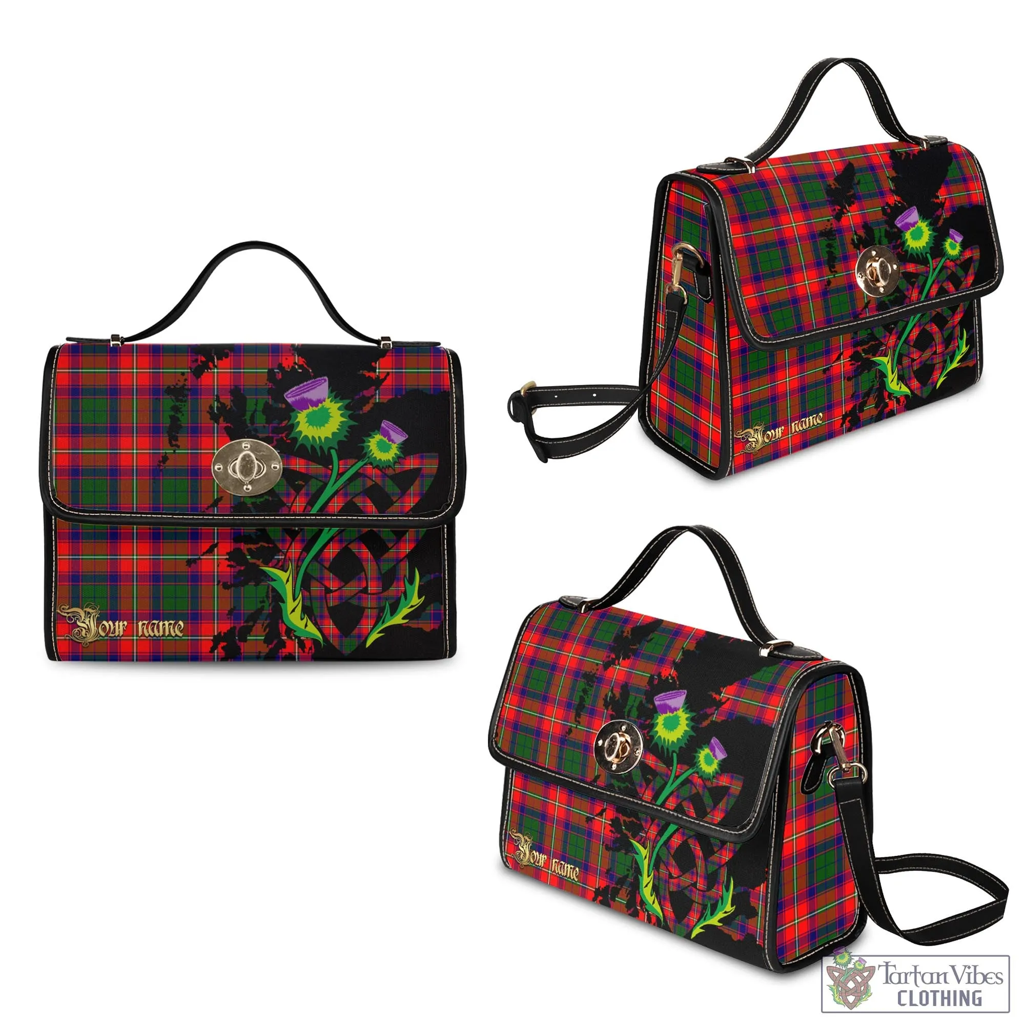 Belshes Tartan Waterproof Canvas Bag with Scotland Map and Thistle Celtic Accents