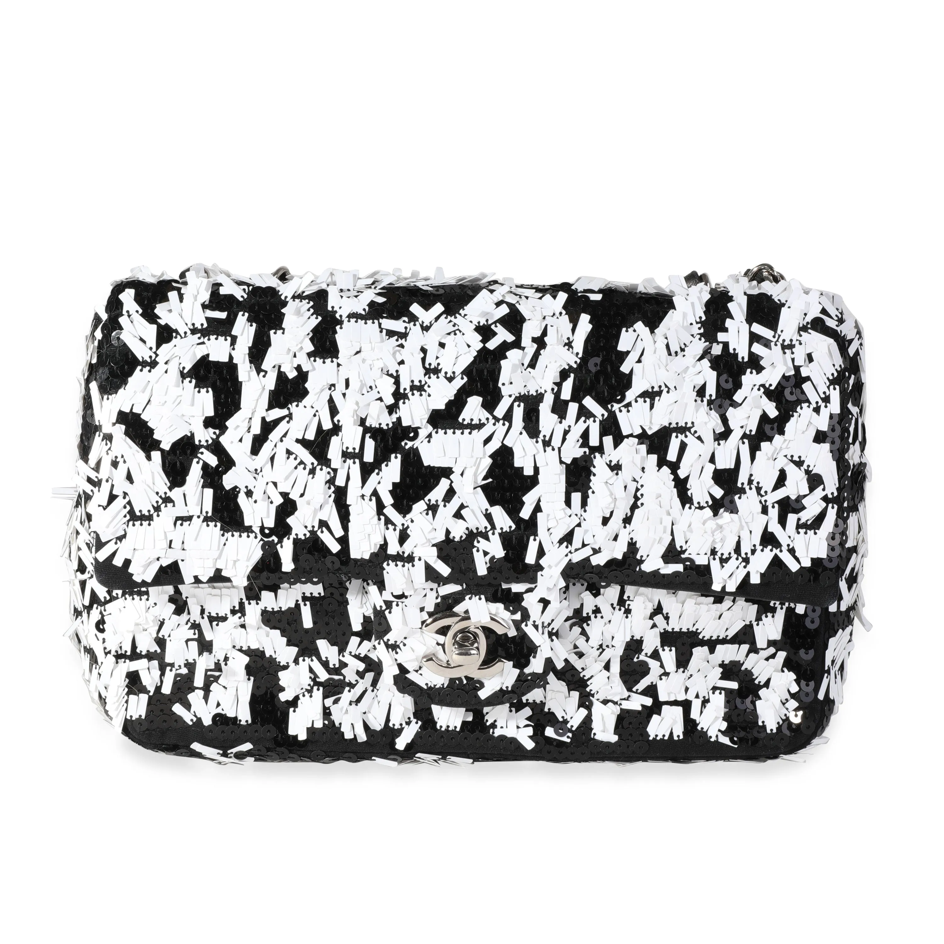 Black & White Sequin Medium Single Flap Bag