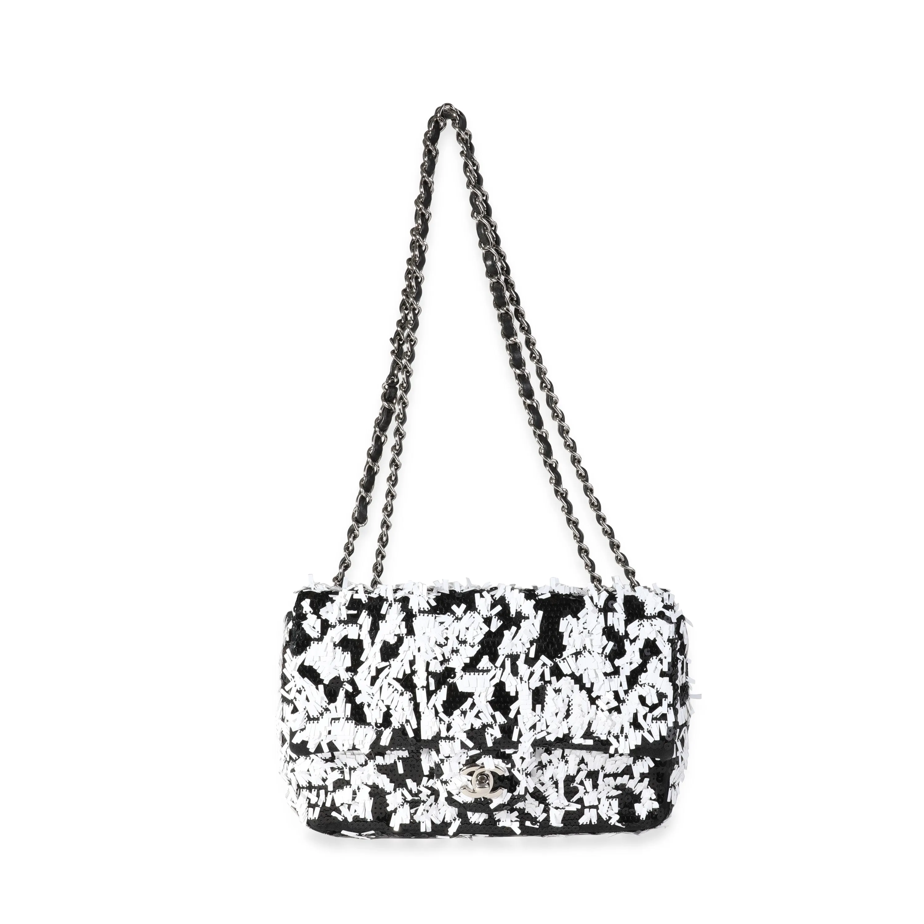 Black & White Sequin Medium Single Flap Bag