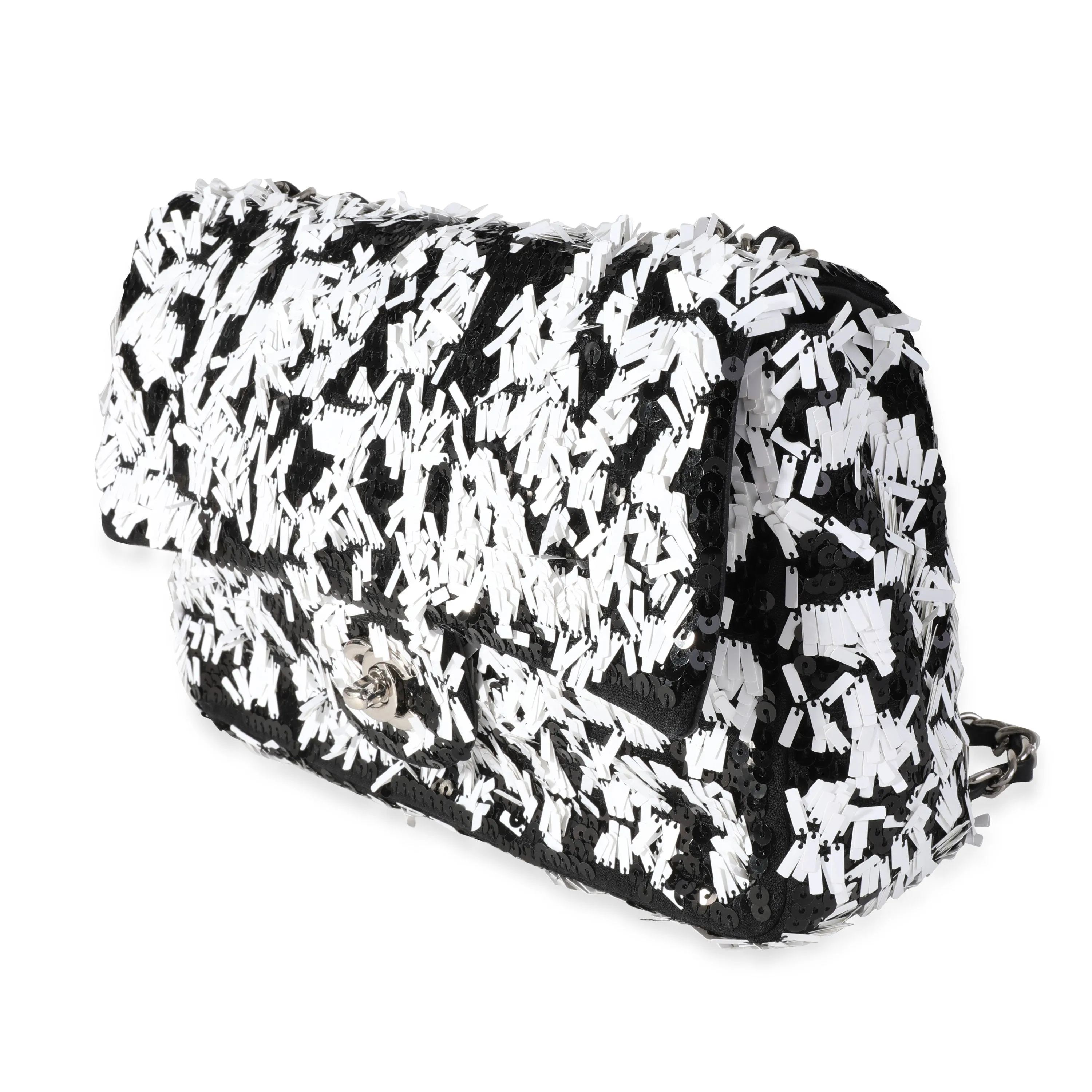 Black & White Sequin Medium Single Flap Bag