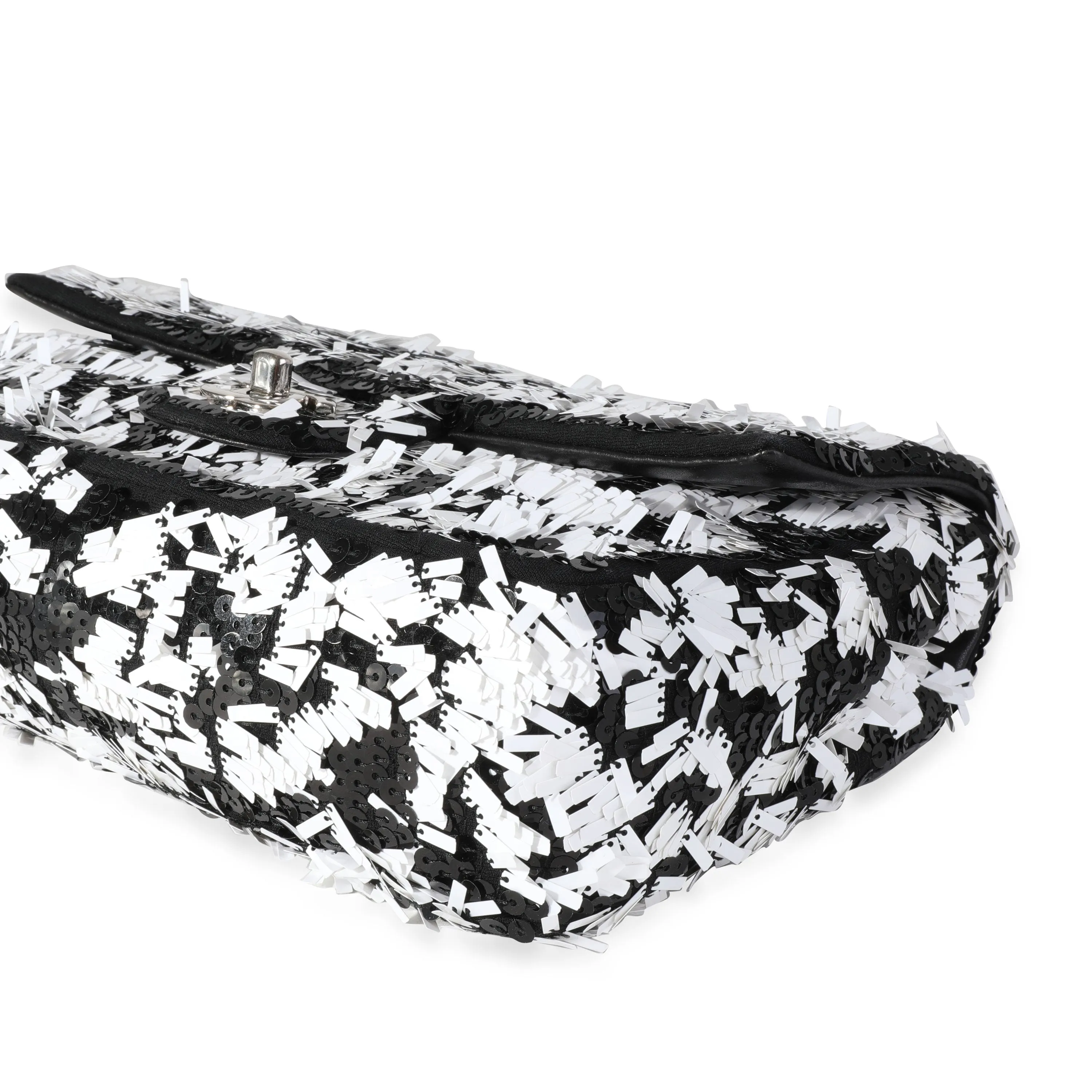Black & White Sequin Medium Single Flap Bag