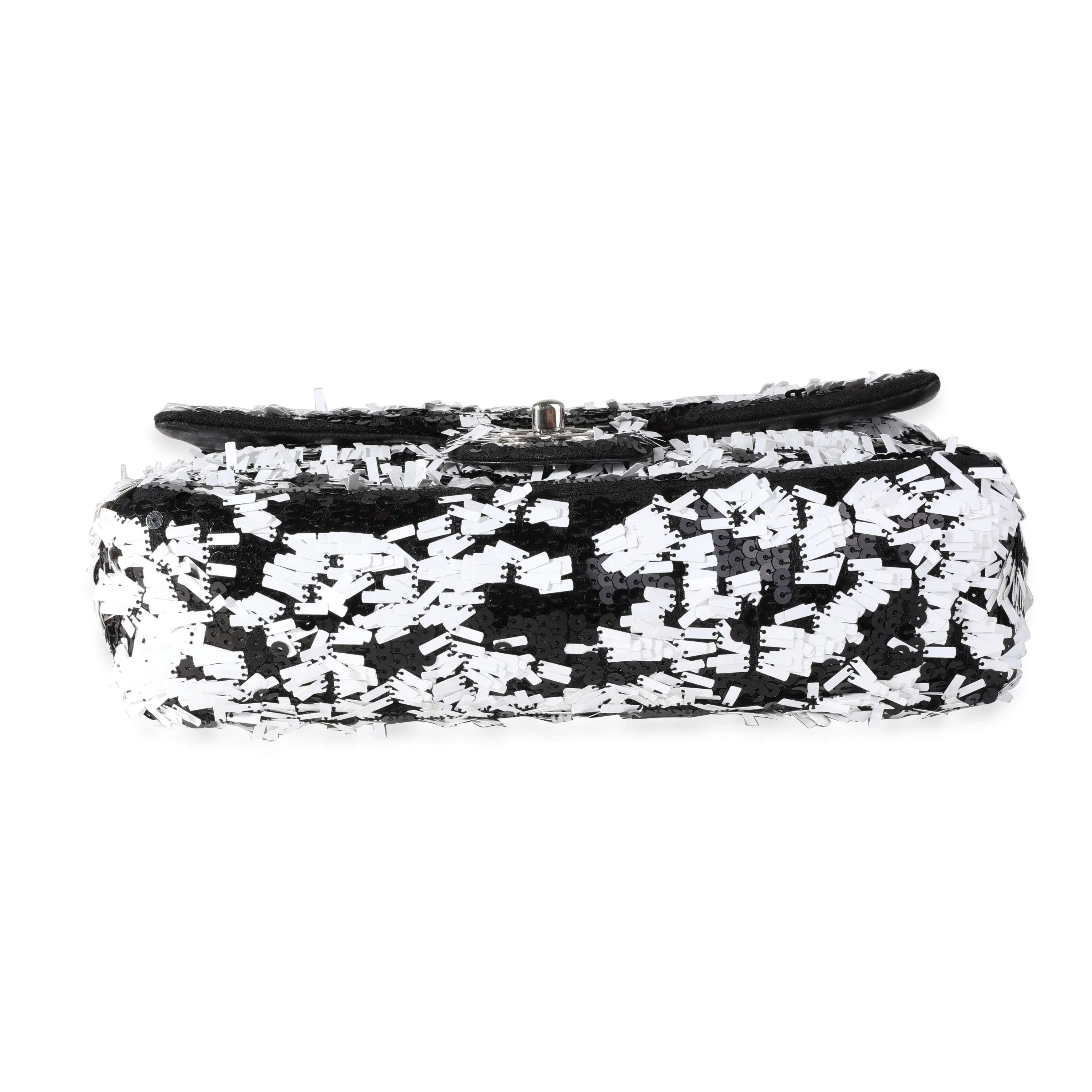 Black & White Sequin Medium Single Flap Bag