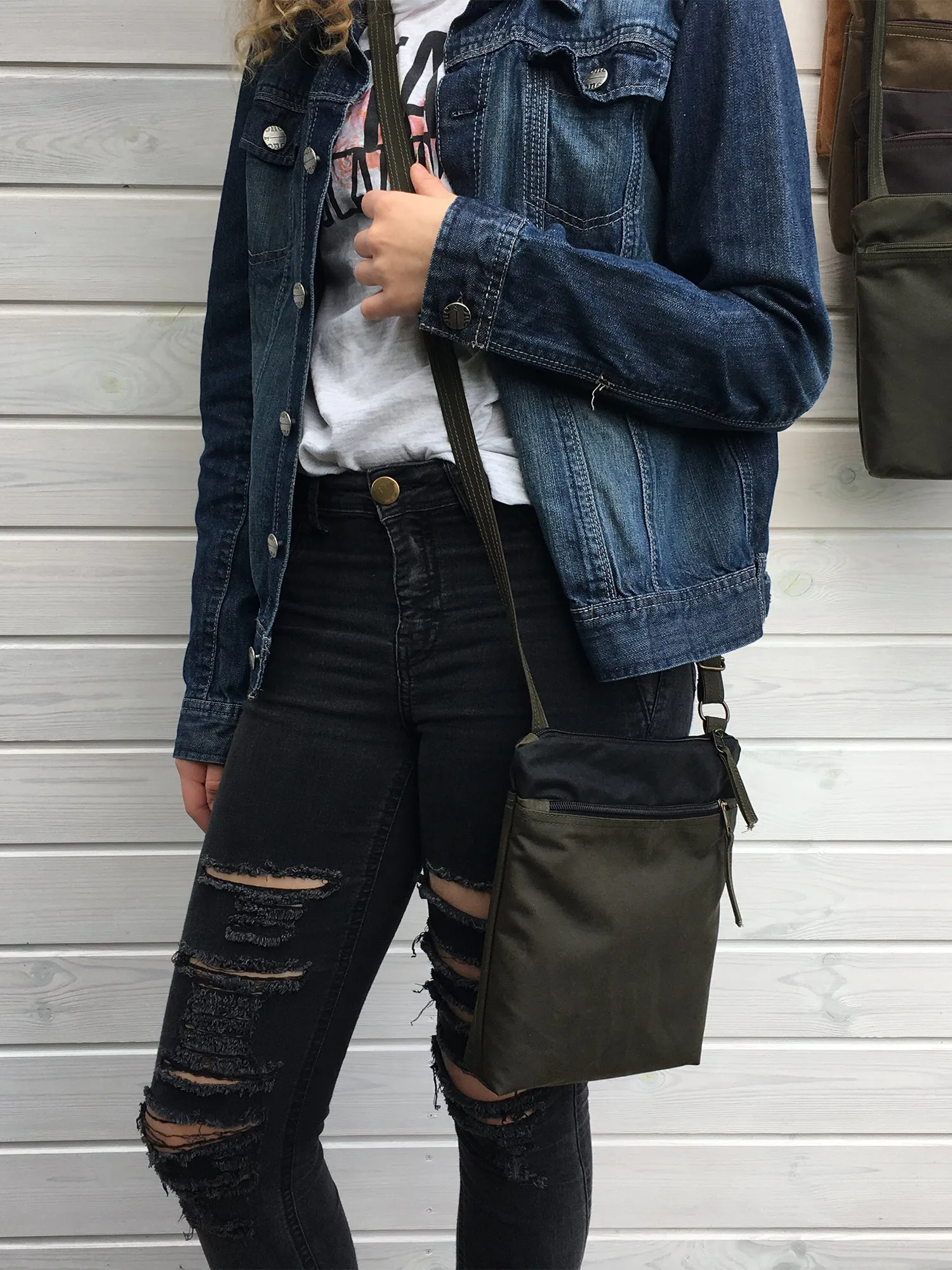 Black and Forest Waxed Canvas Cross Body Bag, Vegan Purse | Aris Bags