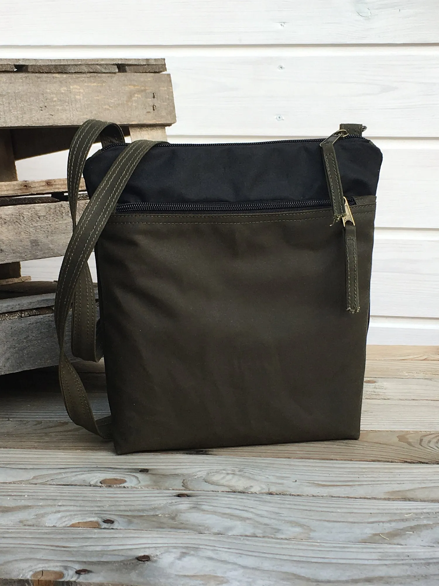Black and Forest Waxed Canvas Cross Body Bag, Vegan Purse | Aris Bags