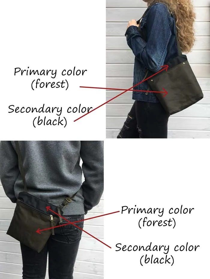 Black and Forest Waxed Canvas Cross Body Bag, Vegan Purse | Aris Bags