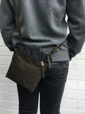 Black and Forest Waxed Canvas Cross Body Bag, Vegan Purse | Aris Bags