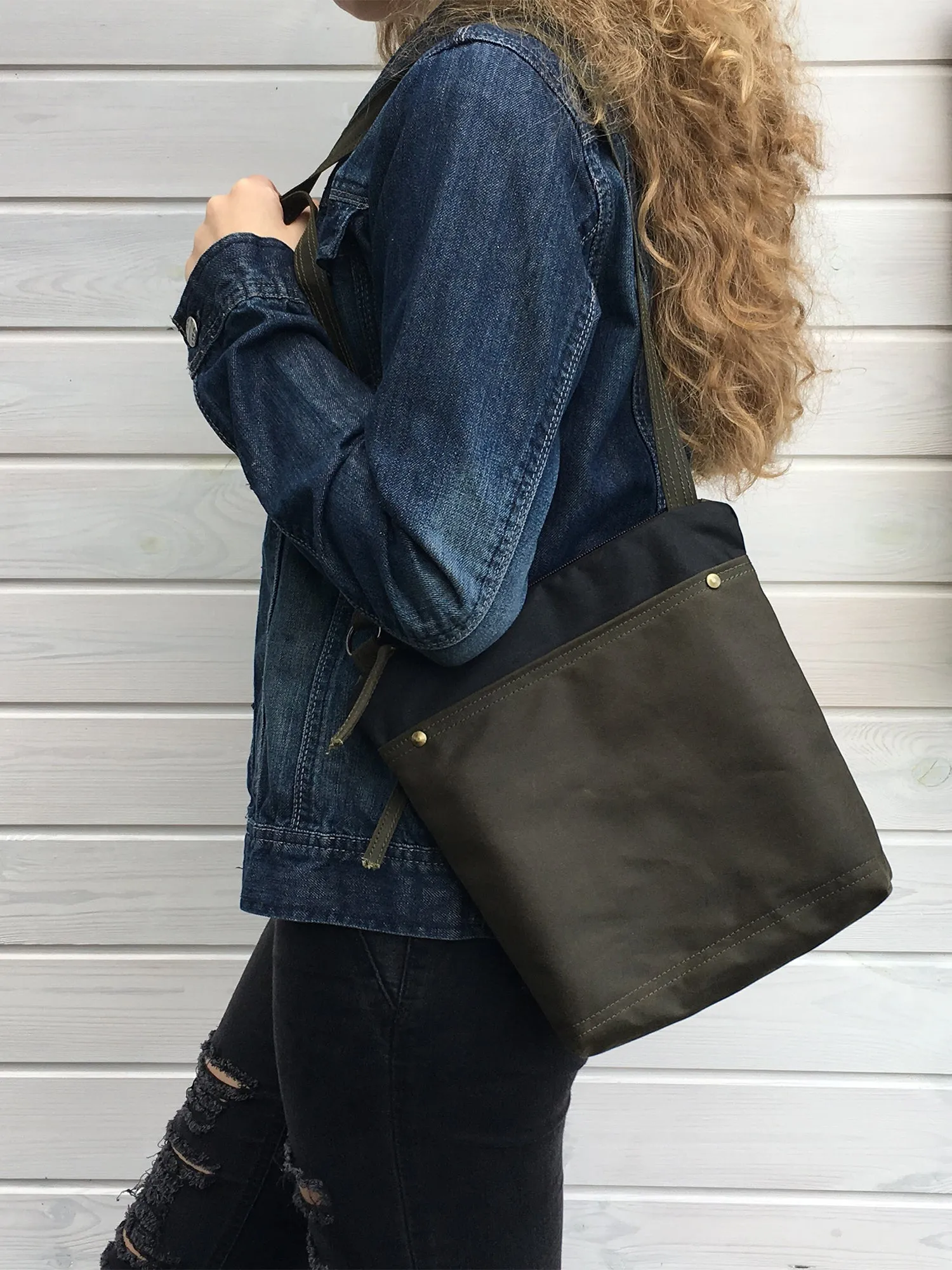 Black and Forest Waxed Canvas Cross Body Bag, Vegan Purse | Aris Bags
