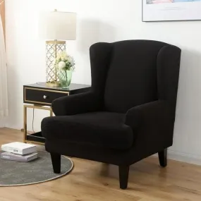Black Jacquard Wingback Chair Covers