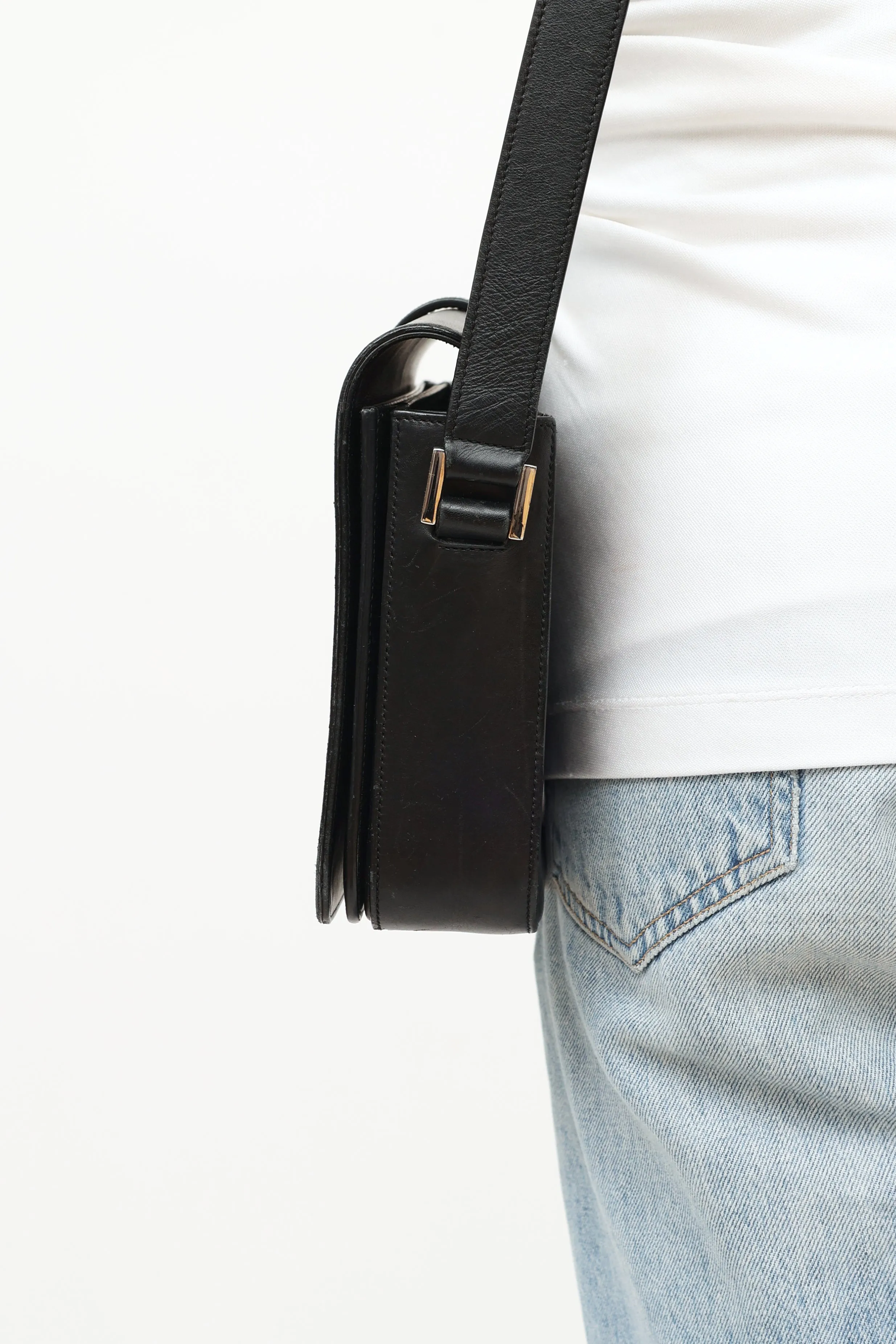 Black Leather Universite Flap Bag