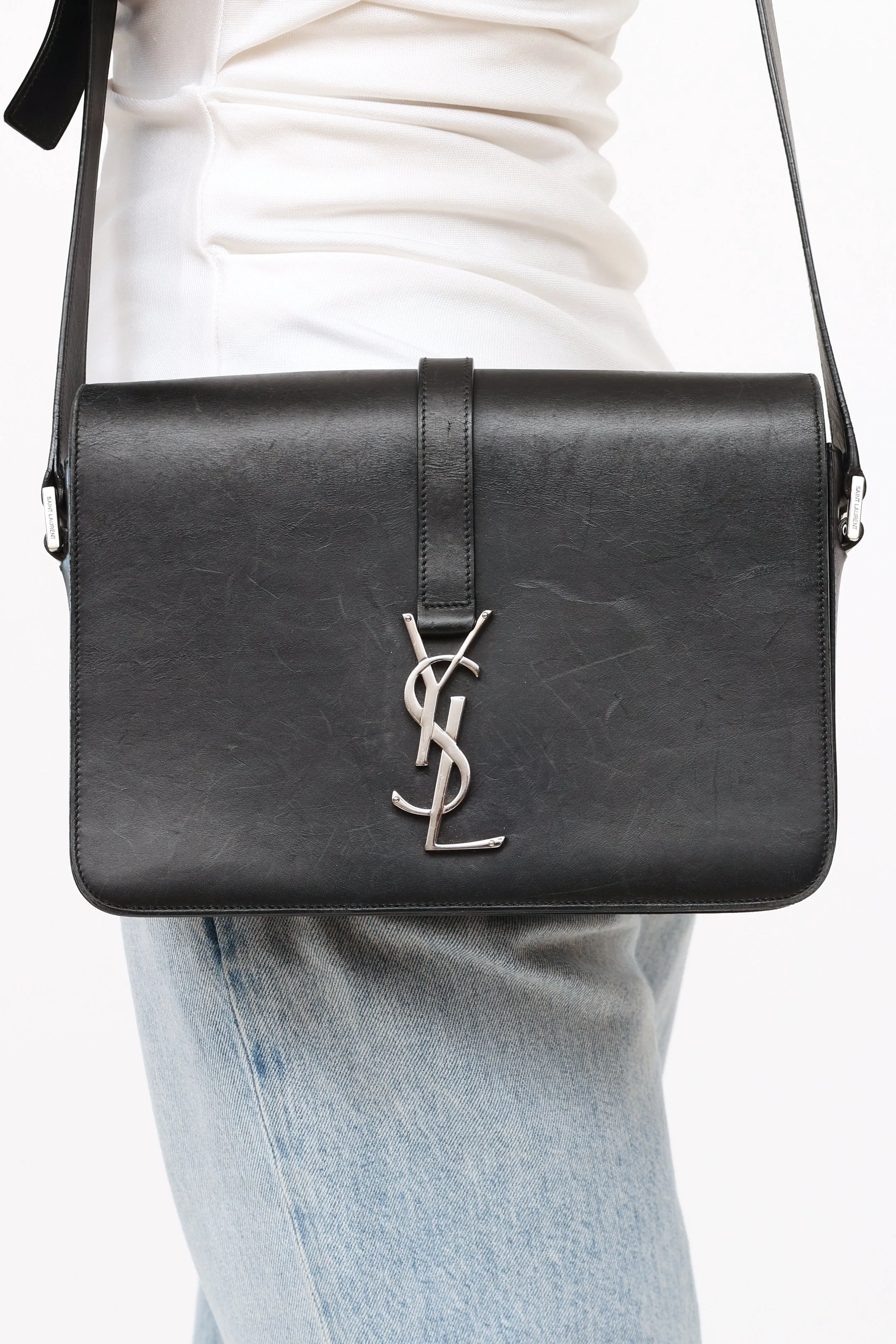 Black Leather Universite Flap Bag
