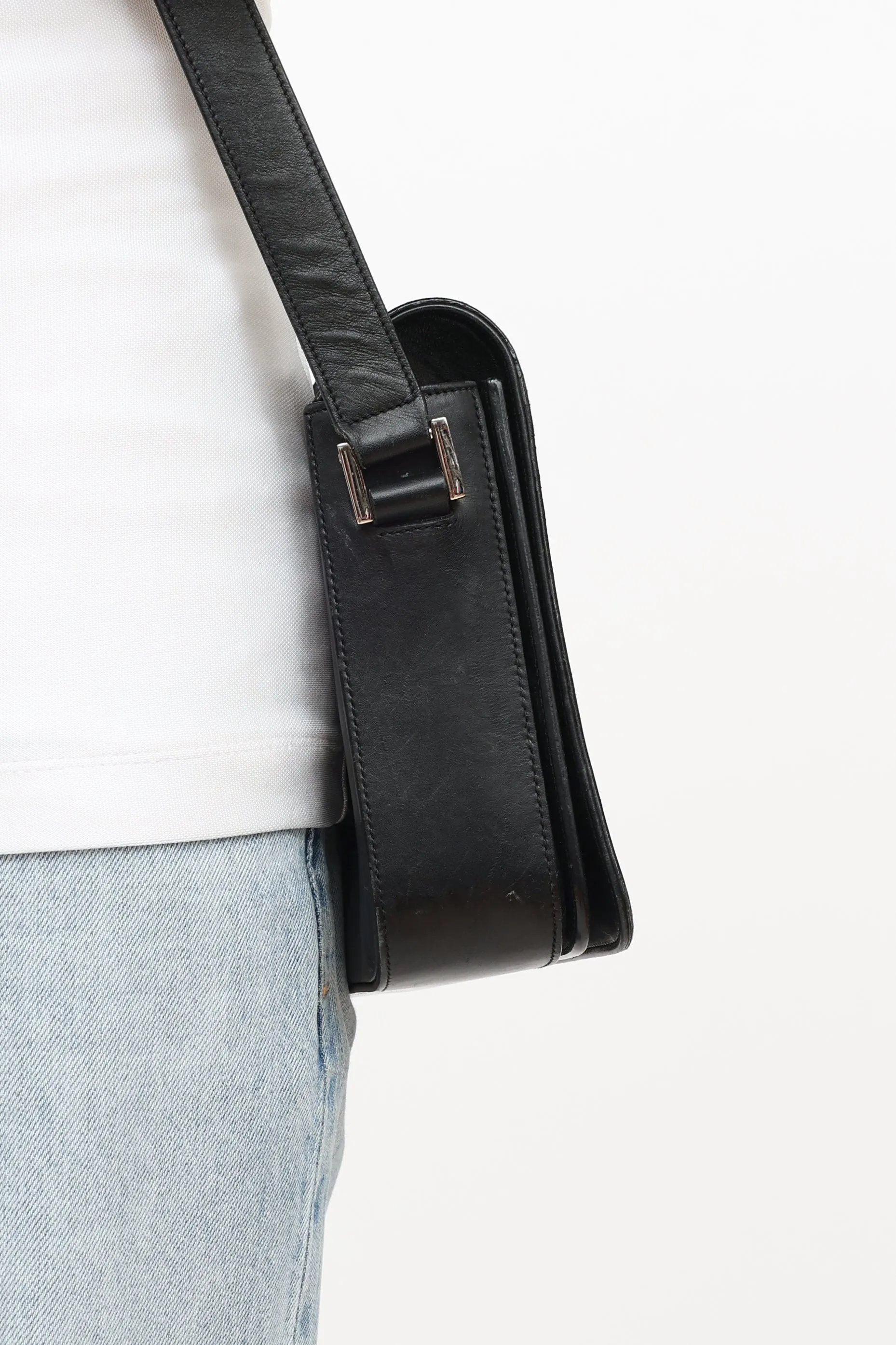 Black Leather Universite Flap Bag