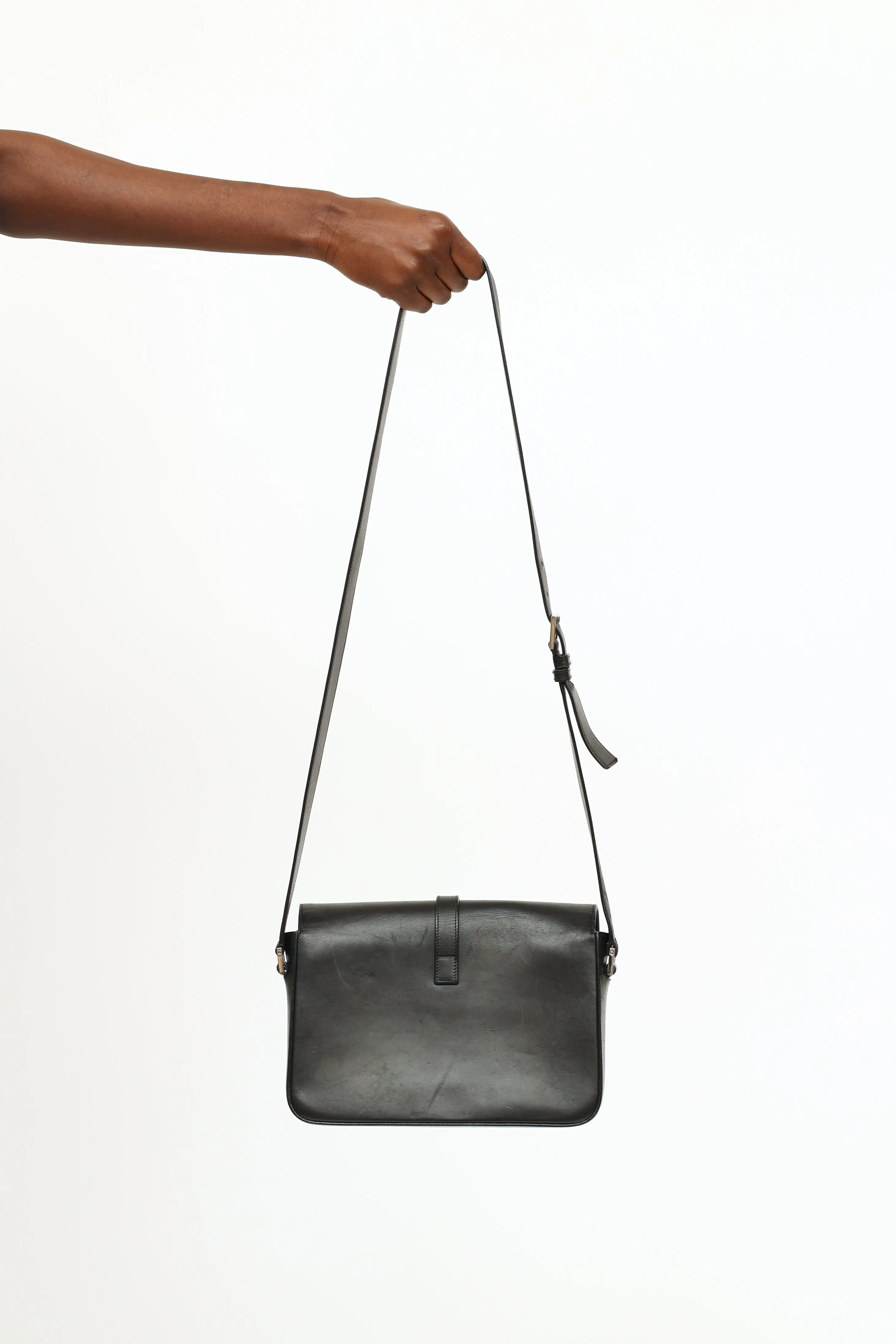 Black Leather Universite Flap Bag