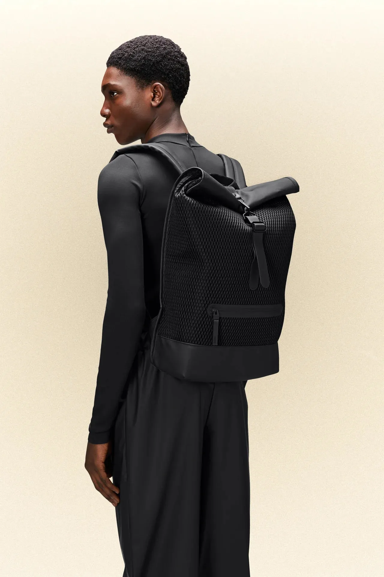 Black Mesh Rolltop Rucksack