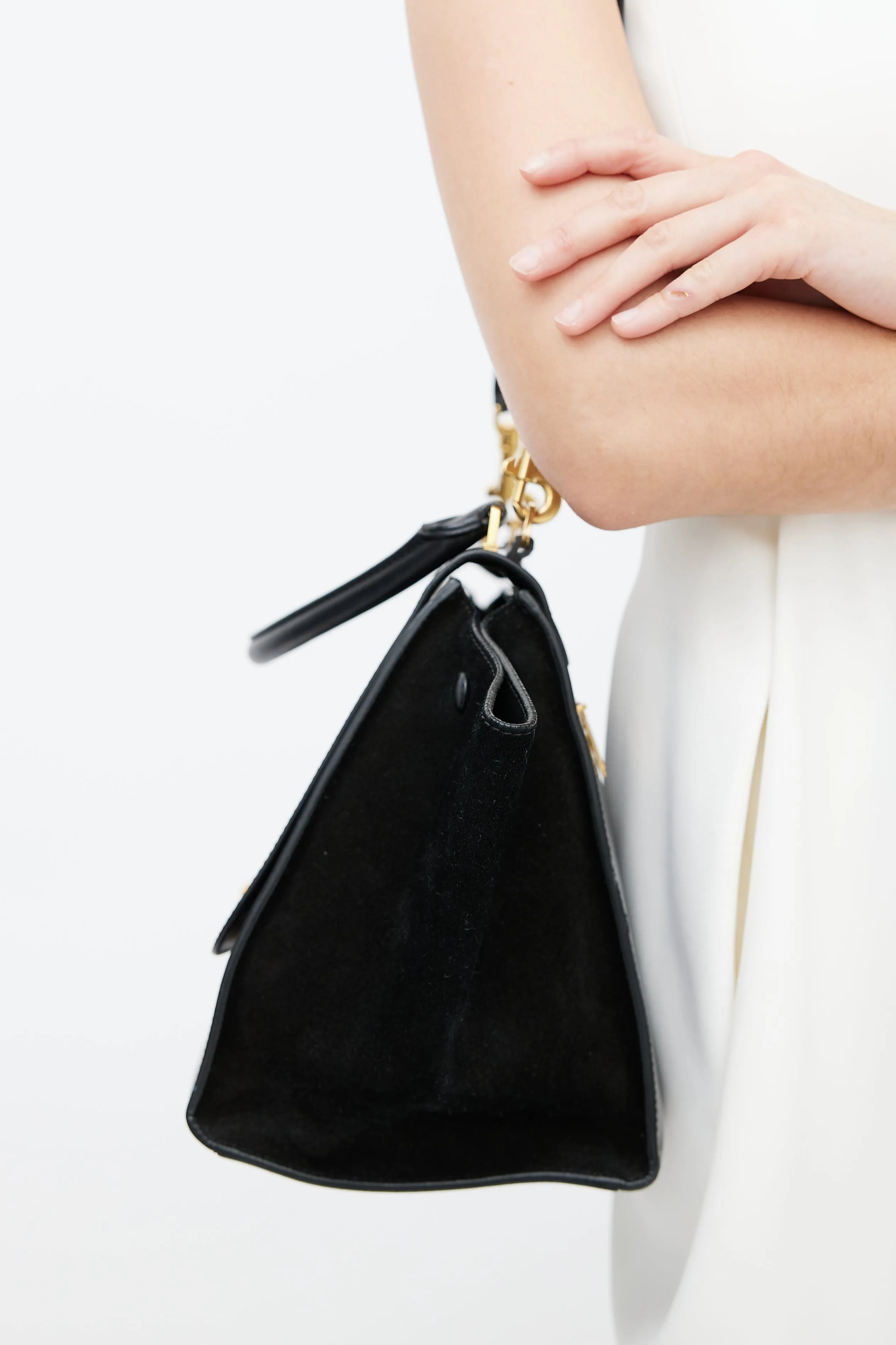 Black Patent & Suede Large Trapeze Shoulder Bag