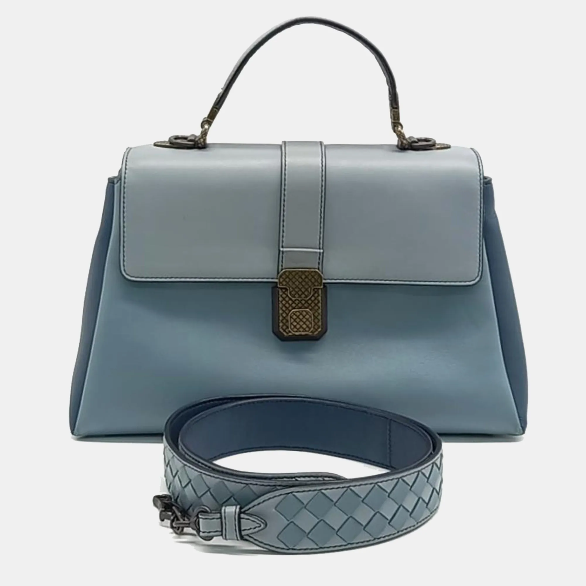 Blue Leather Nappa Medium Piazza Bag
