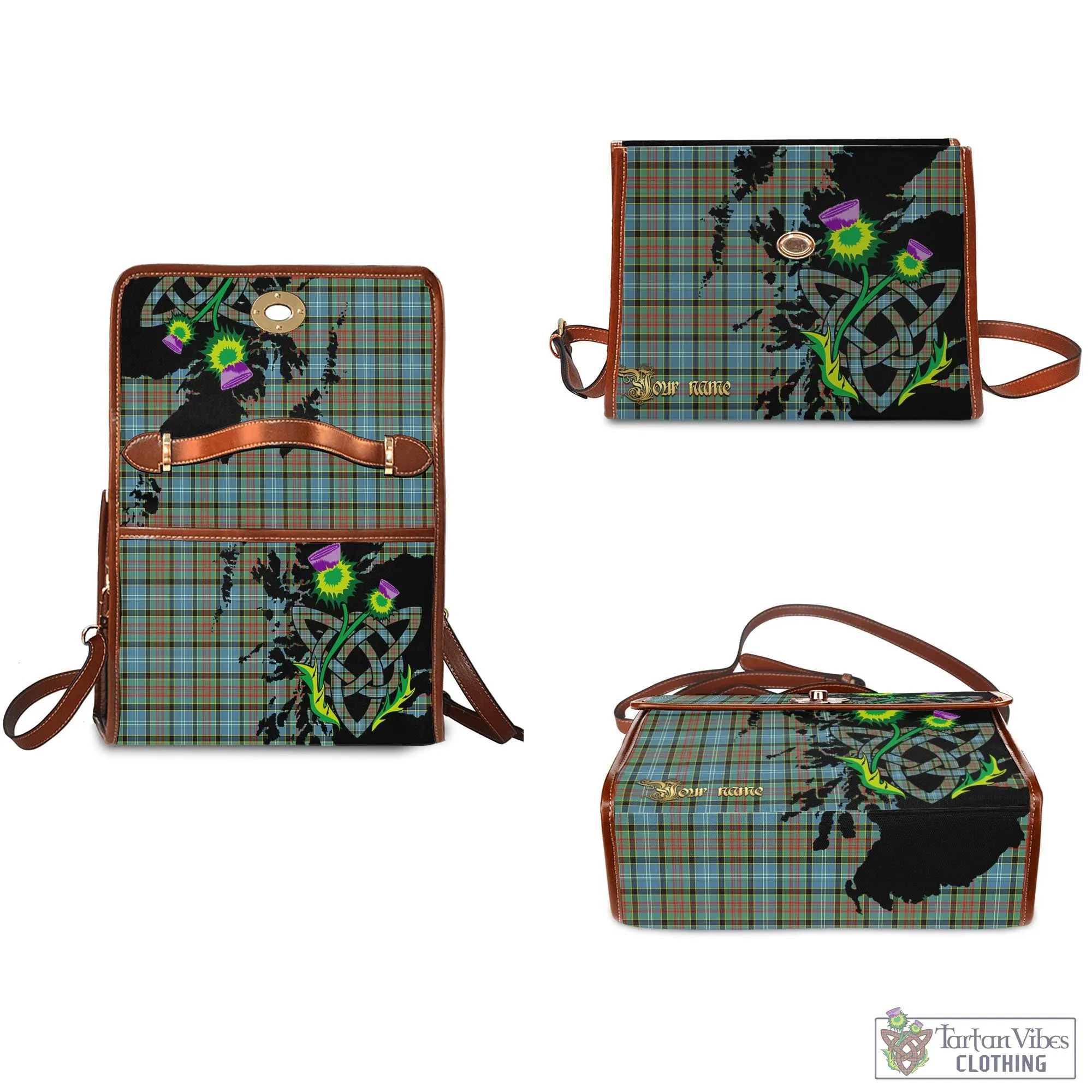 Brisbane Tartan Waterproof Canvas Bag with Scotland Map and Thistle Celtic Accents