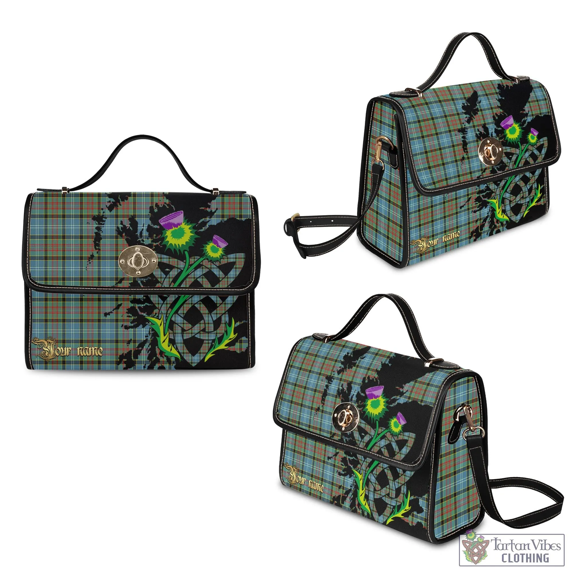 Brisbane Tartan Waterproof Canvas Bag with Scotland Map and Thistle Celtic Accents