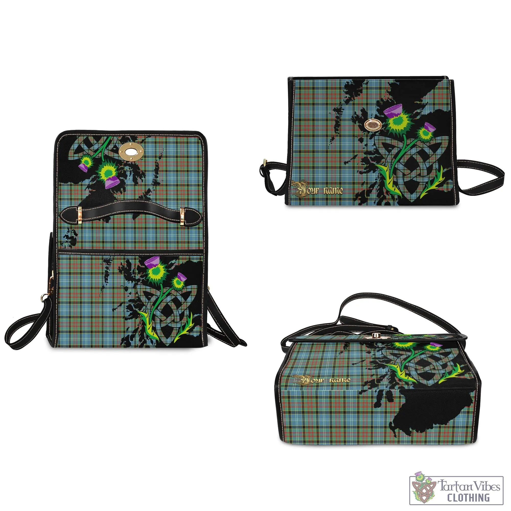 Brisbane Tartan Waterproof Canvas Bag with Scotland Map and Thistle Celtic Accents
