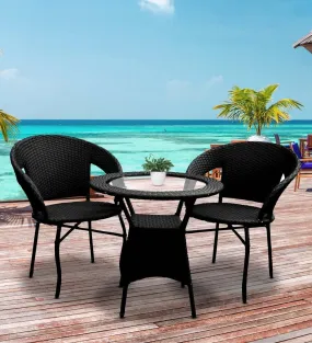 BRISHI Garden Patio Seating Chair and Table Set Outdoor Balcony Garden Coffee Table Set Furniture with 1 Table and 2 Chairs Set (Black)