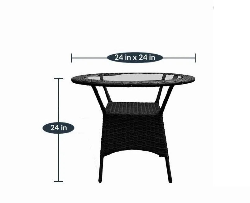 BRISHI Garden Patio Seating Chair and Table Set Outdoor Balcony Garden Coffee Table Set Furniture with 1 Table and 2 Chairs Set (Black)