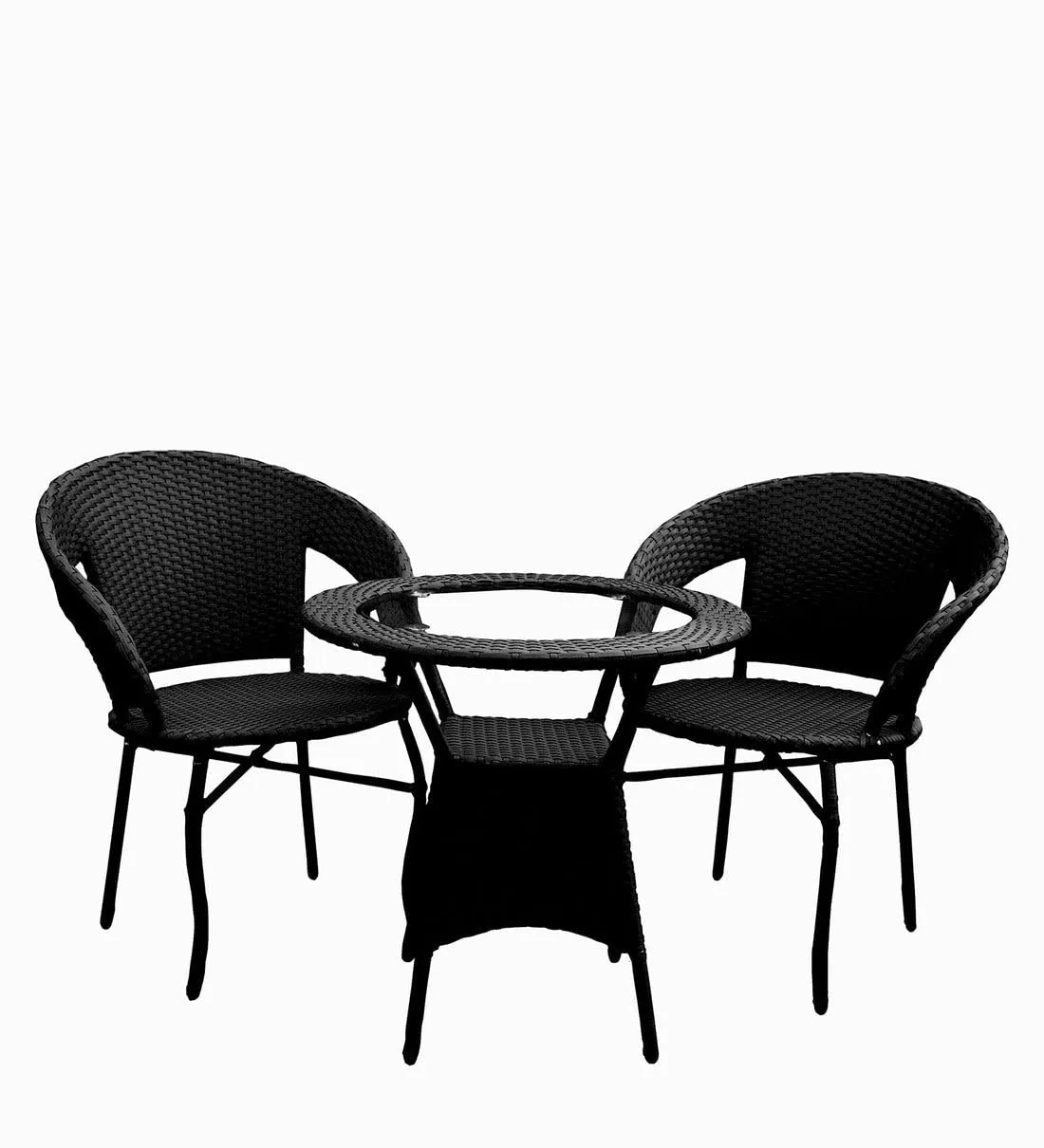 BRISHI Garden Patio Seating Chair and Table Set Outdoor Balcony Garden Coffee Table Set Furniture with 1 Table and 2 Chairs Set (Black)