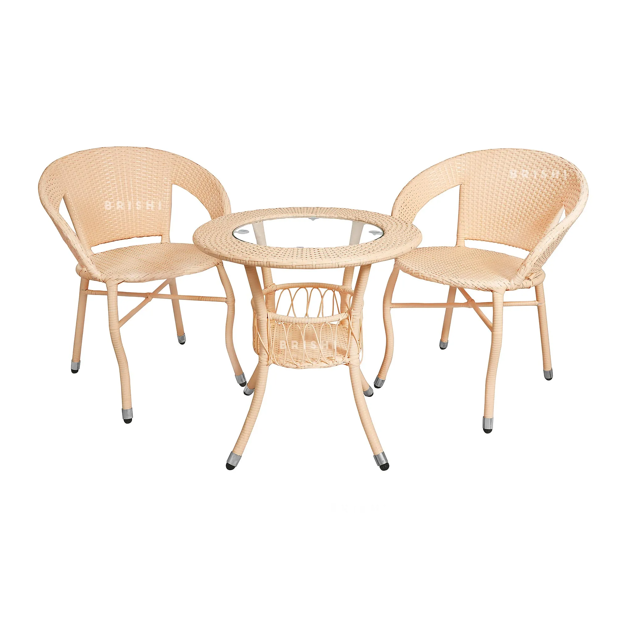BRISHI Garden Patio Seating Chair and Table Set Outdoor Balcony Garden Coffee Table Set Furniture with 1 Table and 2 Chairs Set (Cream)