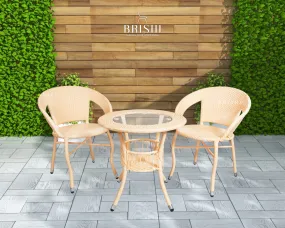 BRISHI Garden Patio Seating Chair and Table Set Outdoor Balcony Garden Coffee Table Set Furniture with 1 Table and 2 Chairs Set (Cream)